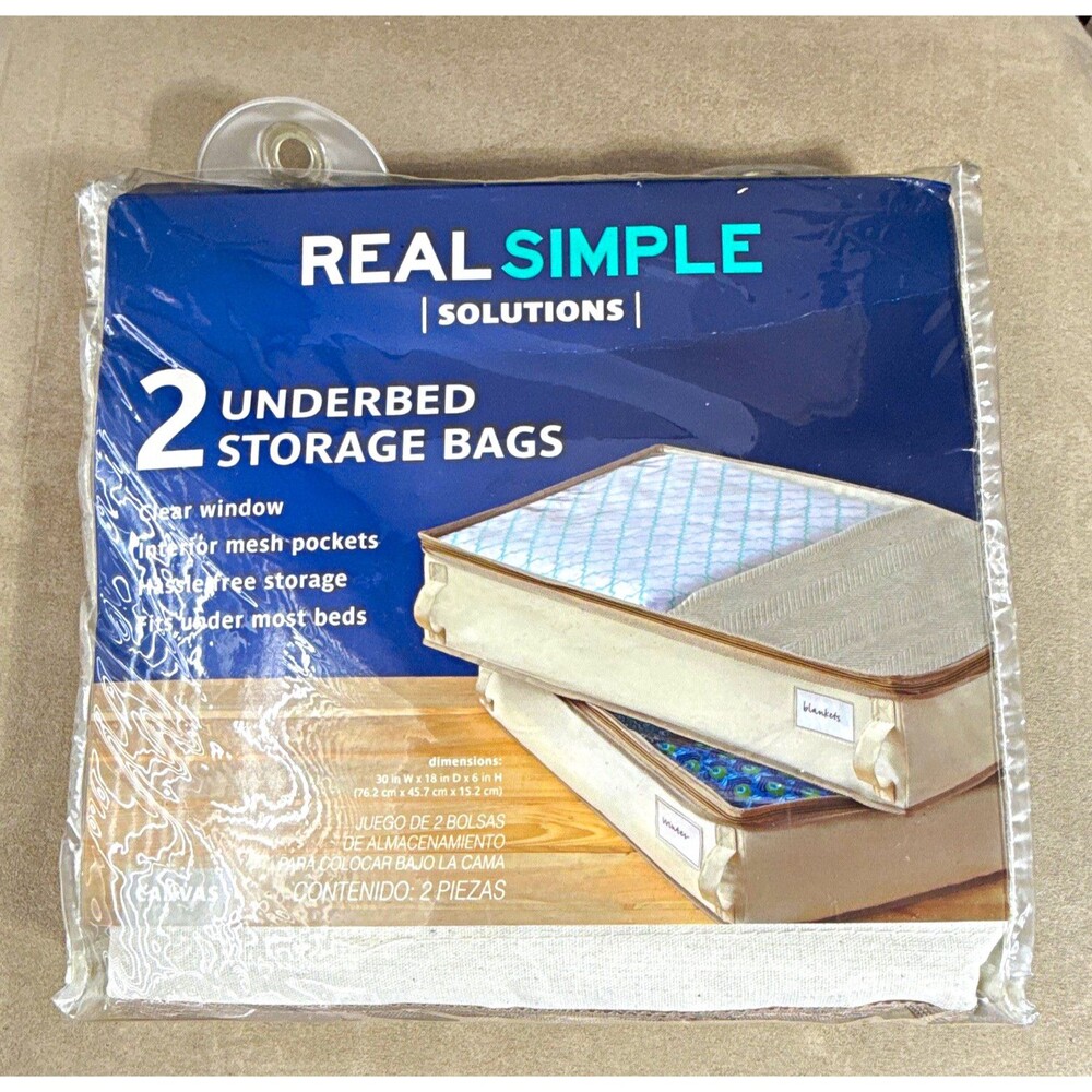 Real Simple Solutions Underbed Storage Bags 2-Pack Beige 30x18x6 Zipper